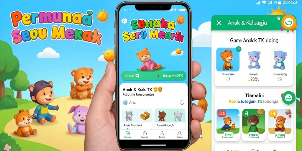 Screenshot antarmuka permainan edukatif CERI123 yang ceria dan interaktif.