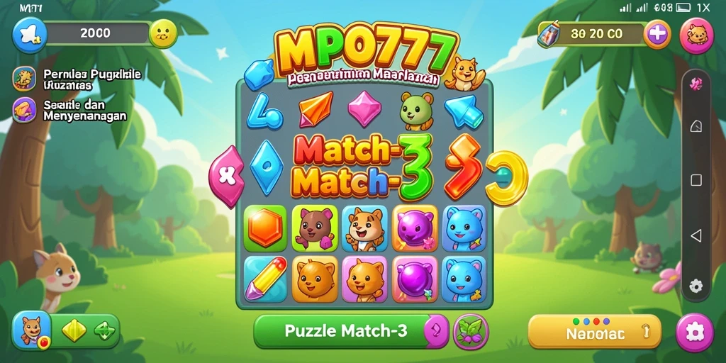 Tampilan antarmuka game Puzzle Match-3 MPO777 yang menarik.