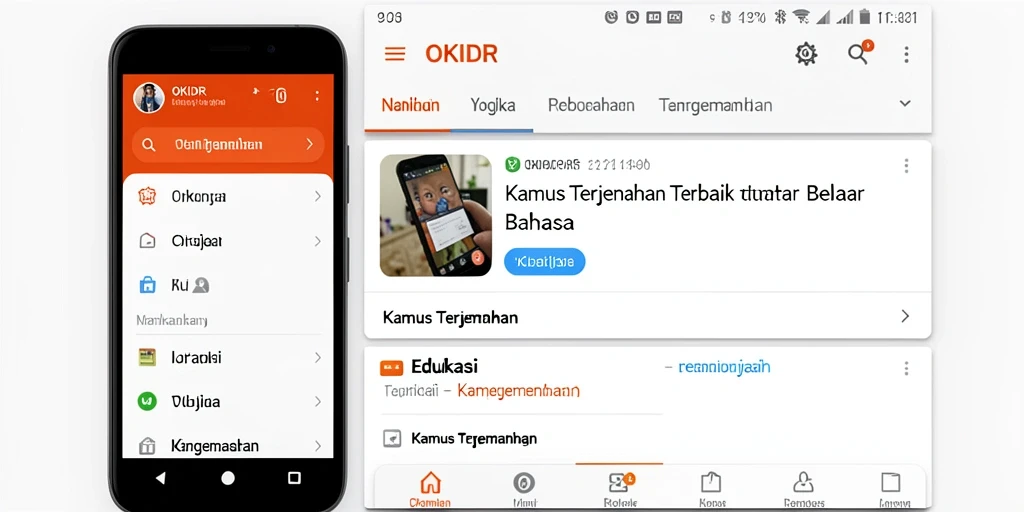 Tampilan antarmuka OKIDR yang user-friendly dan fungsionalitas Kamus Terjemahan.