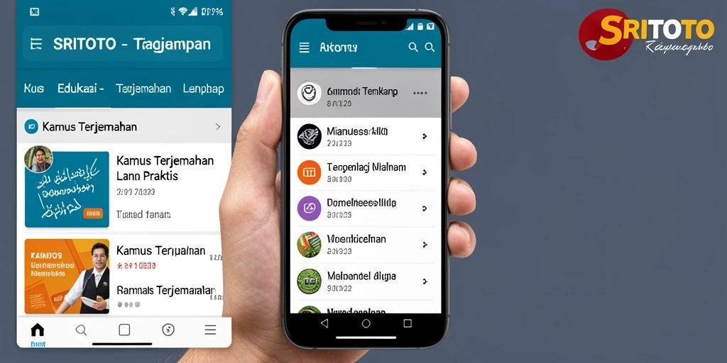 Antarmuka aplikasi SRITOTO dengan fitur Kamus Terjemahan.