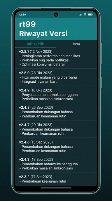 Riwayat Versi rt99 untuk Pengguna Android